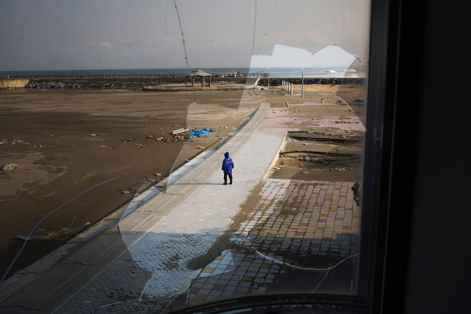 A man surveys the devastated coastline of Misawa, March 19, 2011.