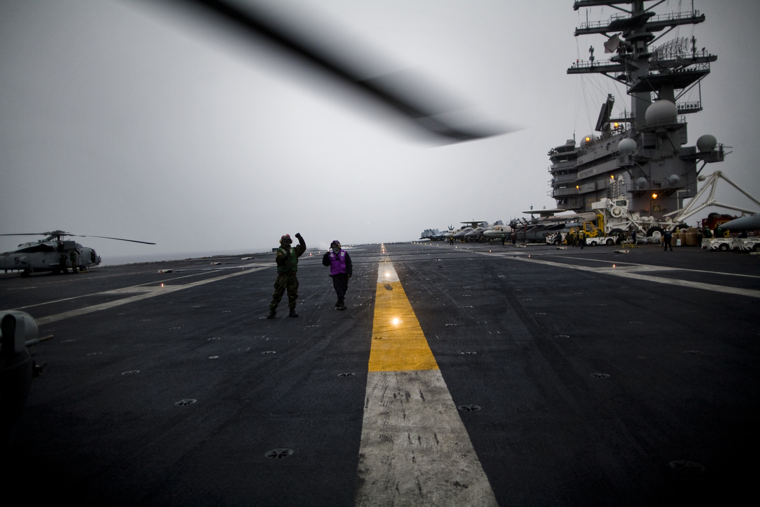 On the deck of the aircraft carrier USS Ronald Reagan stationed off the coast of Japan's Sendai region. March 21, 2011