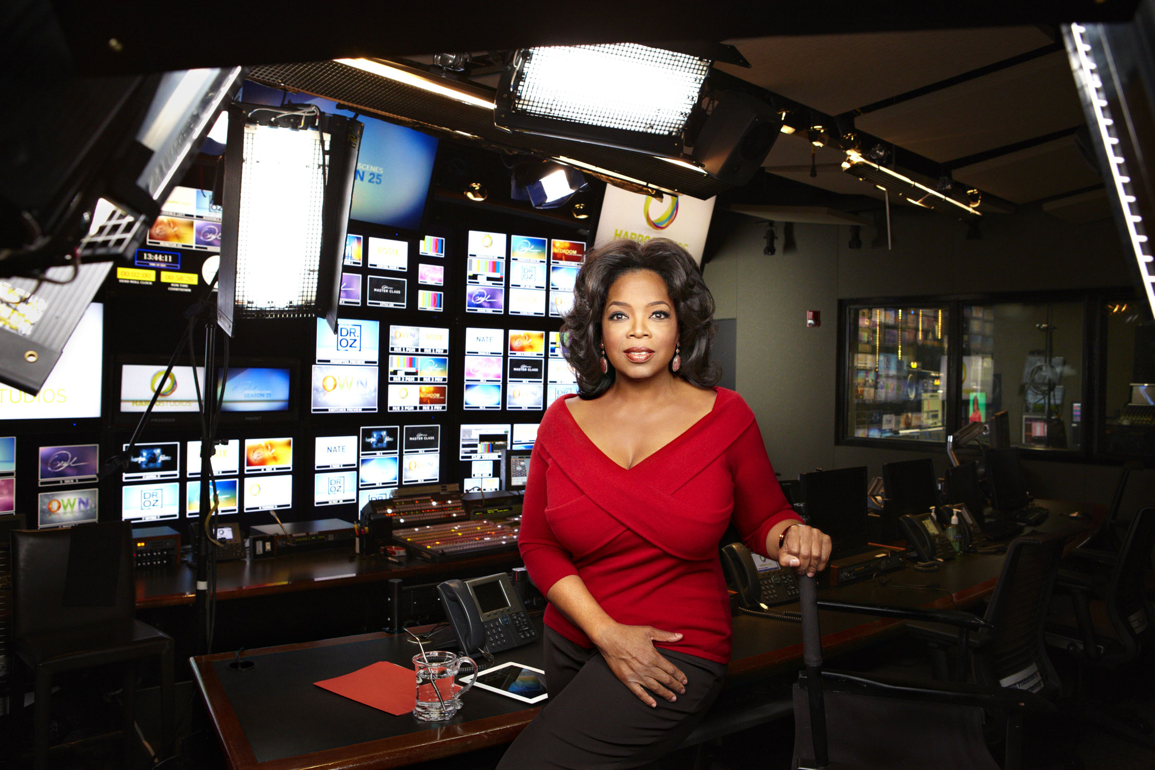 Winfrey in the control room of her talk show in Chicago during its last season on the air