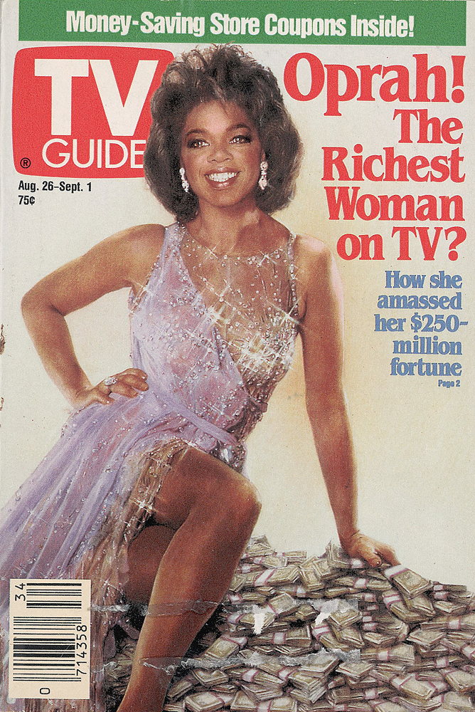 TV Guide's Oprah Winfrey Cover, 1989
                              This cover story about the daytime talk-show host contains a pair of extreme manipulations. The first, of course, is the pile of money she sits on.