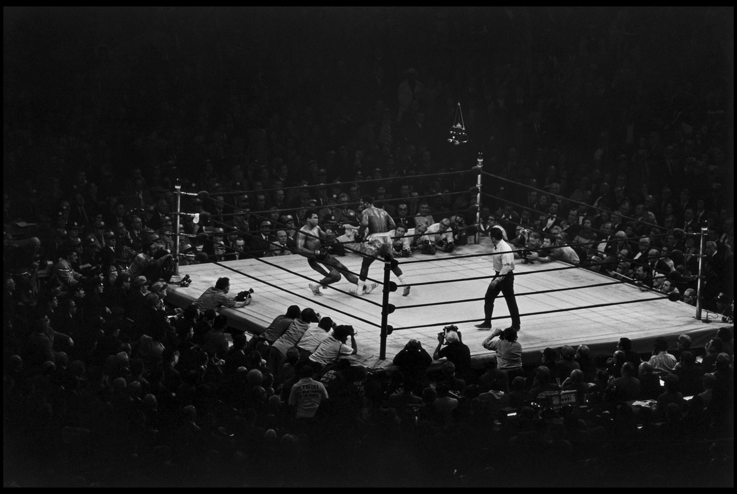 Joe Frazier and Muhammad Ali, New York, 1971.  I attended the prize fight of Frazier and Ali. I was not there on an assignment. I was there simply as a specatator and took this picture of the knockout punch at a distance, which for me is unusual because I don’t do sports. But then again if there's something in front of you and you have a camera, you do sports.
