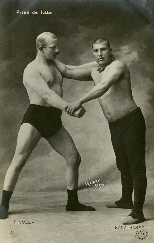 Prise de Lutte , a photo postcard The phrase translates as  wrestling hold