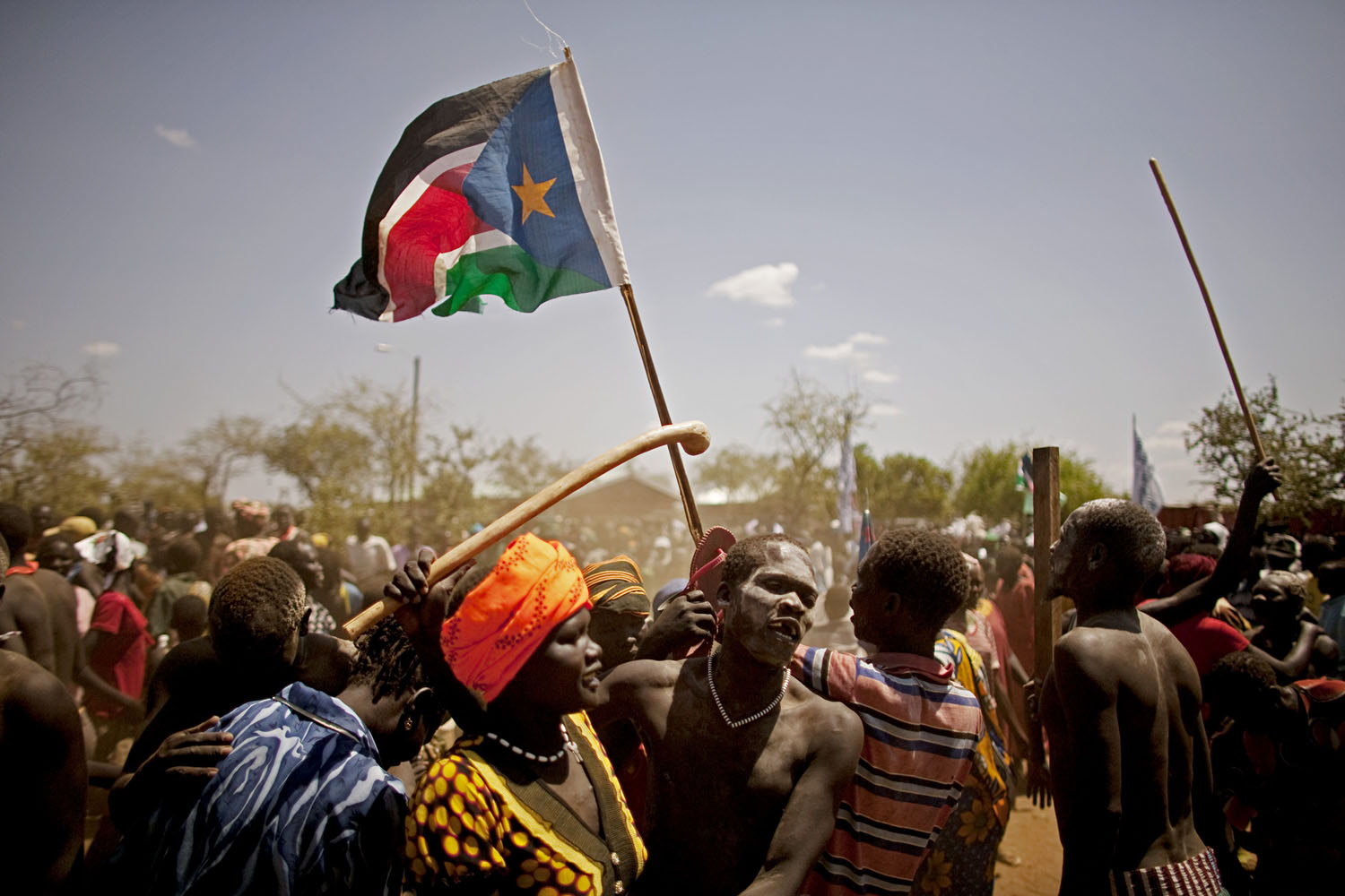 Southern Sudanese from the pastoralist Taposa tribe take part in a nationalist celebration in the remote area of Kapoeta. Support for southern independence is strong even among groups in the most desolate areas.