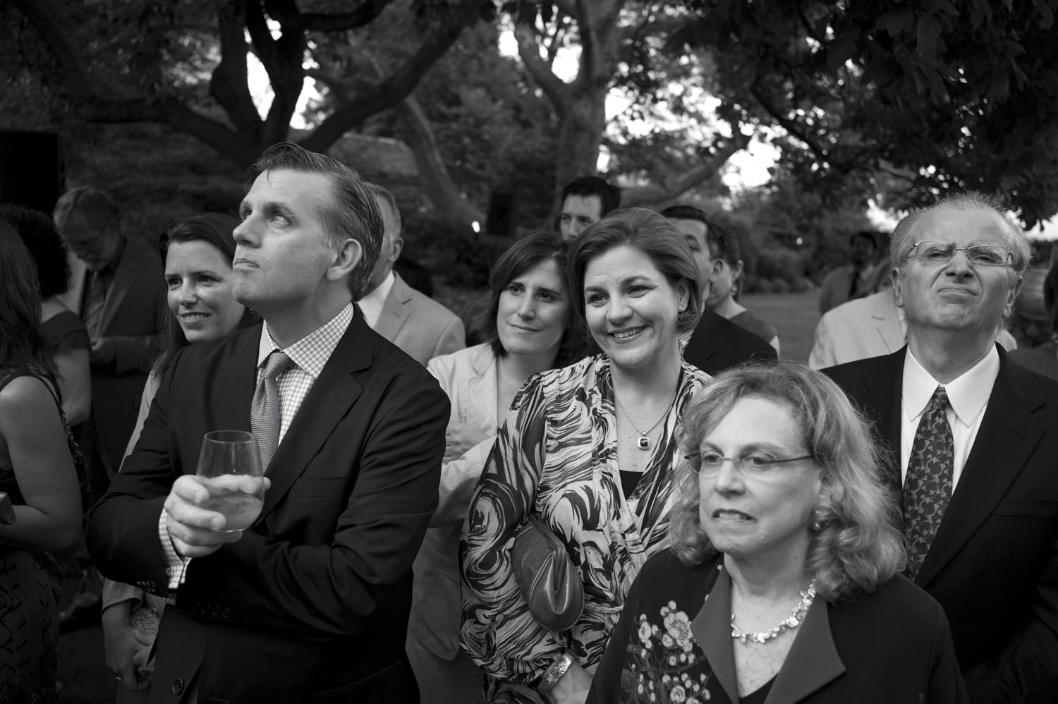 Onlookers watch the wedding ceremony between Chief Policy Advisor and Criminal Justice Coordinator John Feinblatt and the Department of Consumer Affairs Commissioner Jonathan Mintz. The ceremony was held at Gracie Mansion on the Upper East Side and was officiated by New York City Mayor Michael Bloomberg.