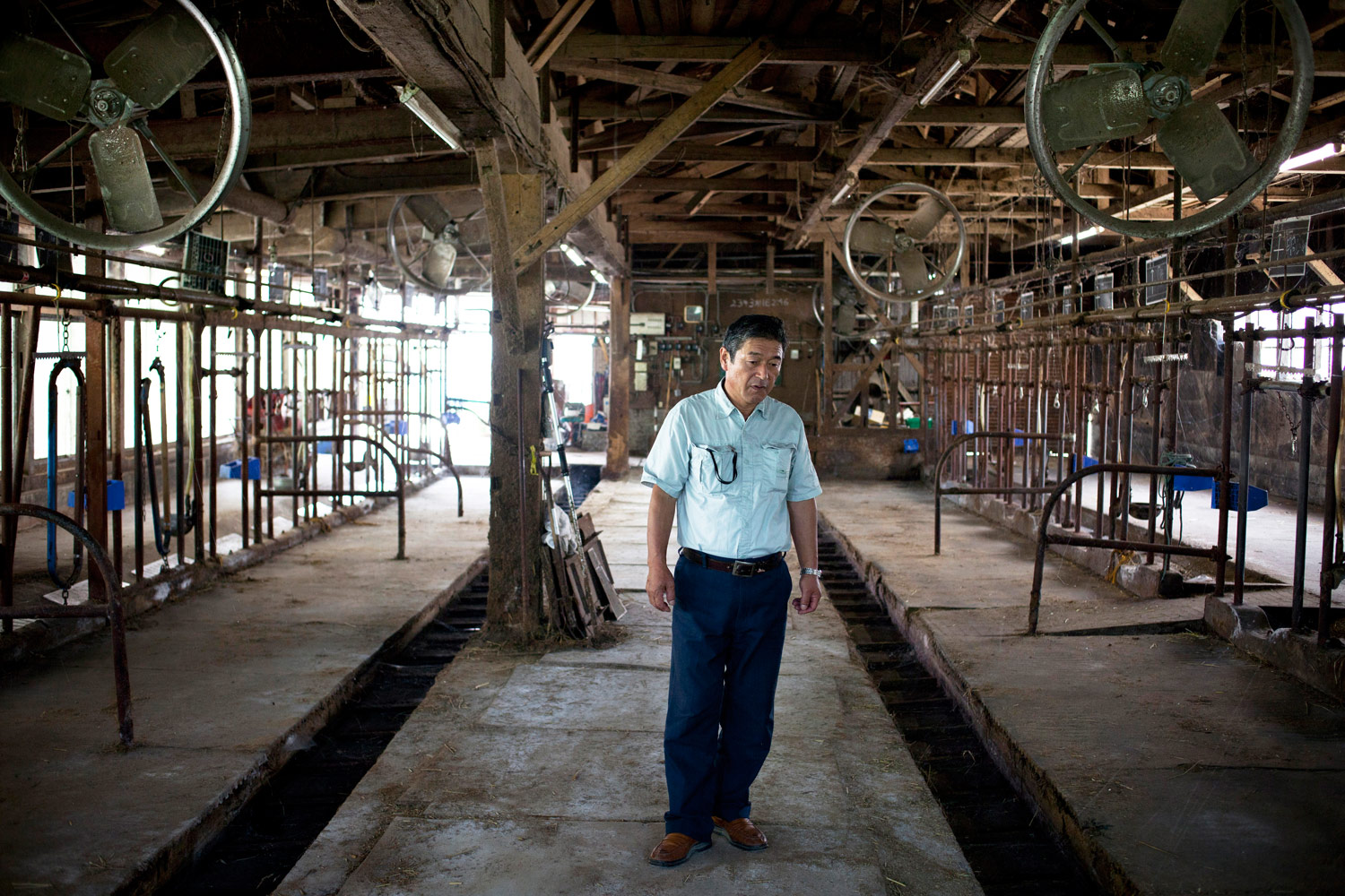 Kennichi Hasegawa, Director of Dairy Farmers’ Cooperative of Fukushima prefecture, visits his evacuated farm August 12, 2011. Hasegawa said he had to kill his livestock that was exposed to high levels of radiation. He now lives  in temporary housing in Date city.