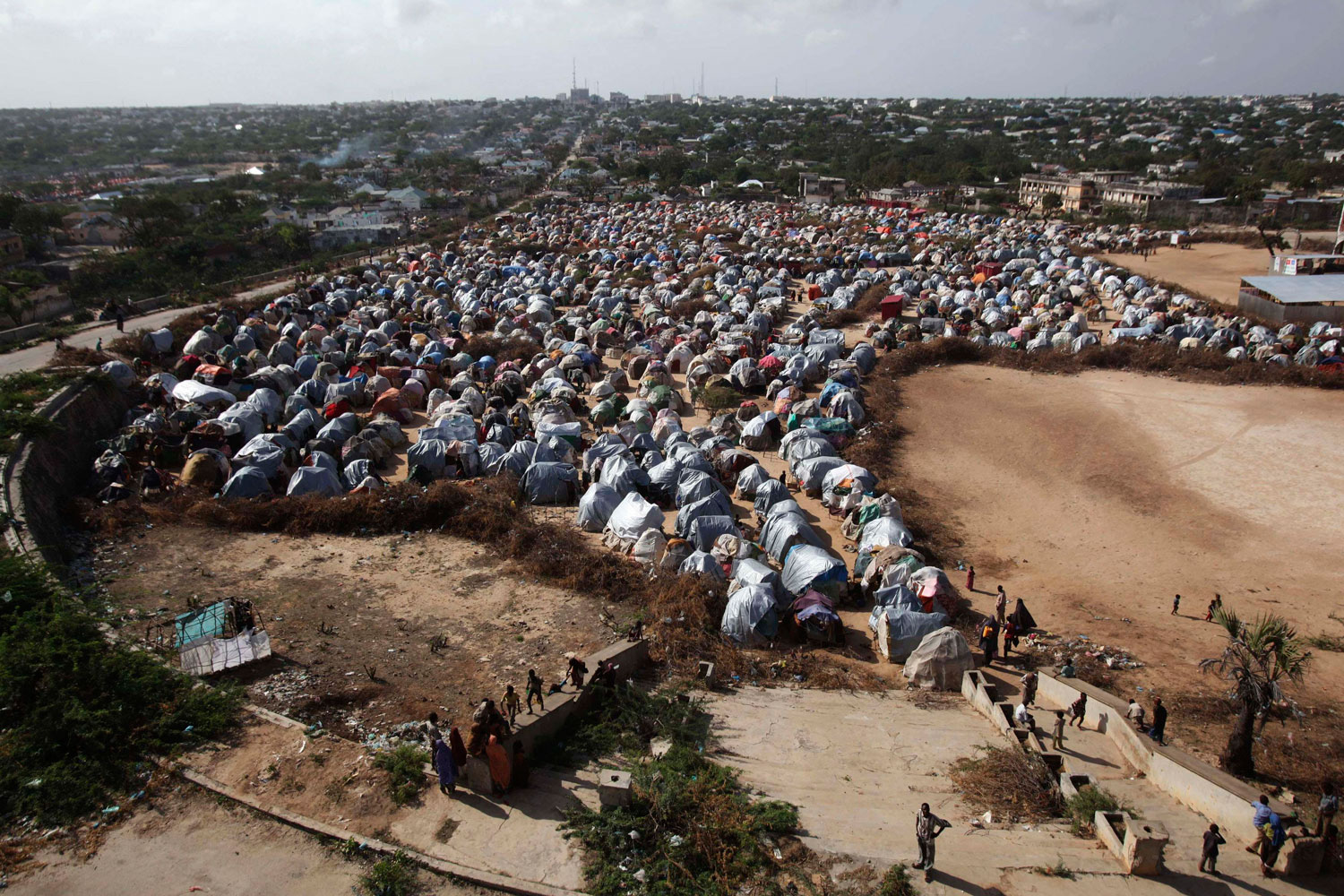 August 24, 2011. An aerial view of Seyidka, a camp for internally displaced people (IDP) in Berkulan, close to the capital of Mogadishu, Somalia.