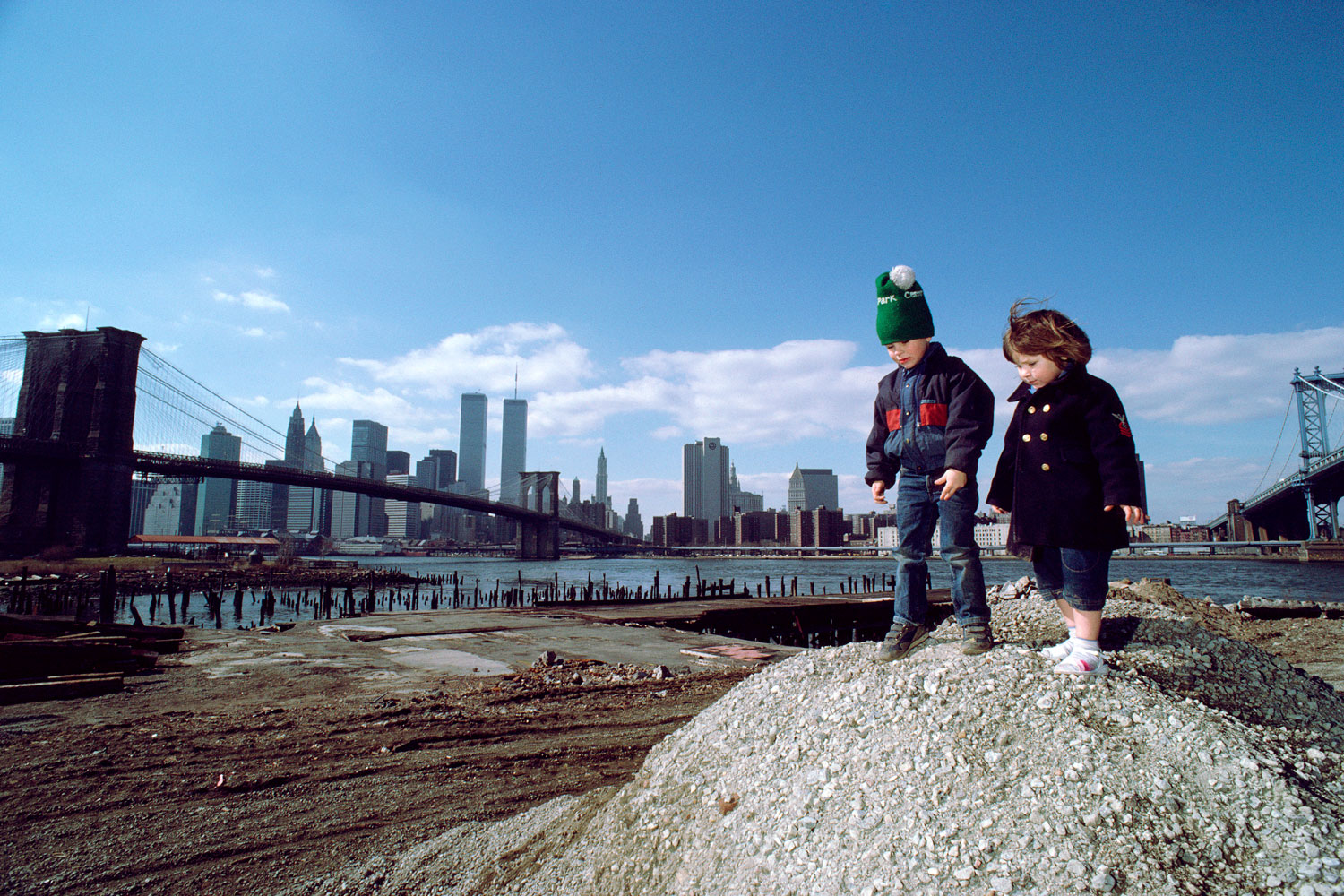 View from the foot of the Manhattan Bridge, Brooklyn, 1986.