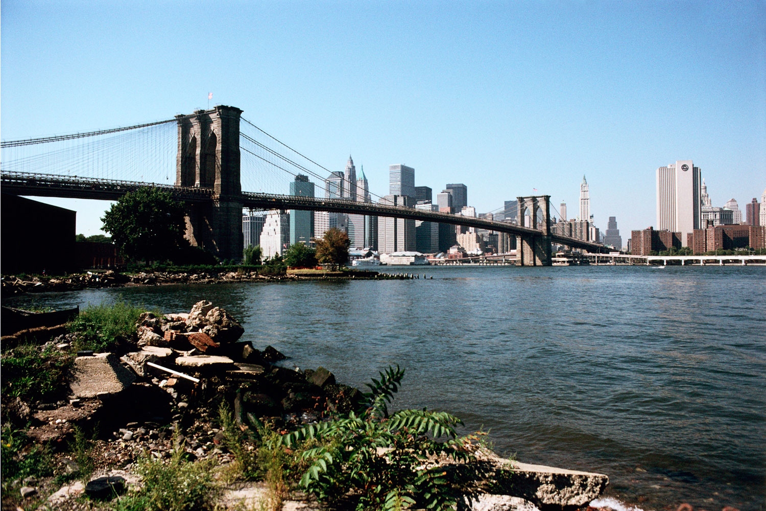View from the foot of the Manhattan Bridge, Brooklyn, 2001.