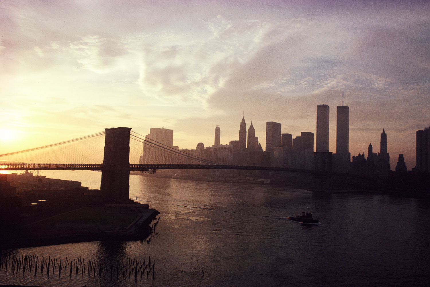 View of Lower Manhattan from the Manhattan Bridge, Brooklyn, November 1979.