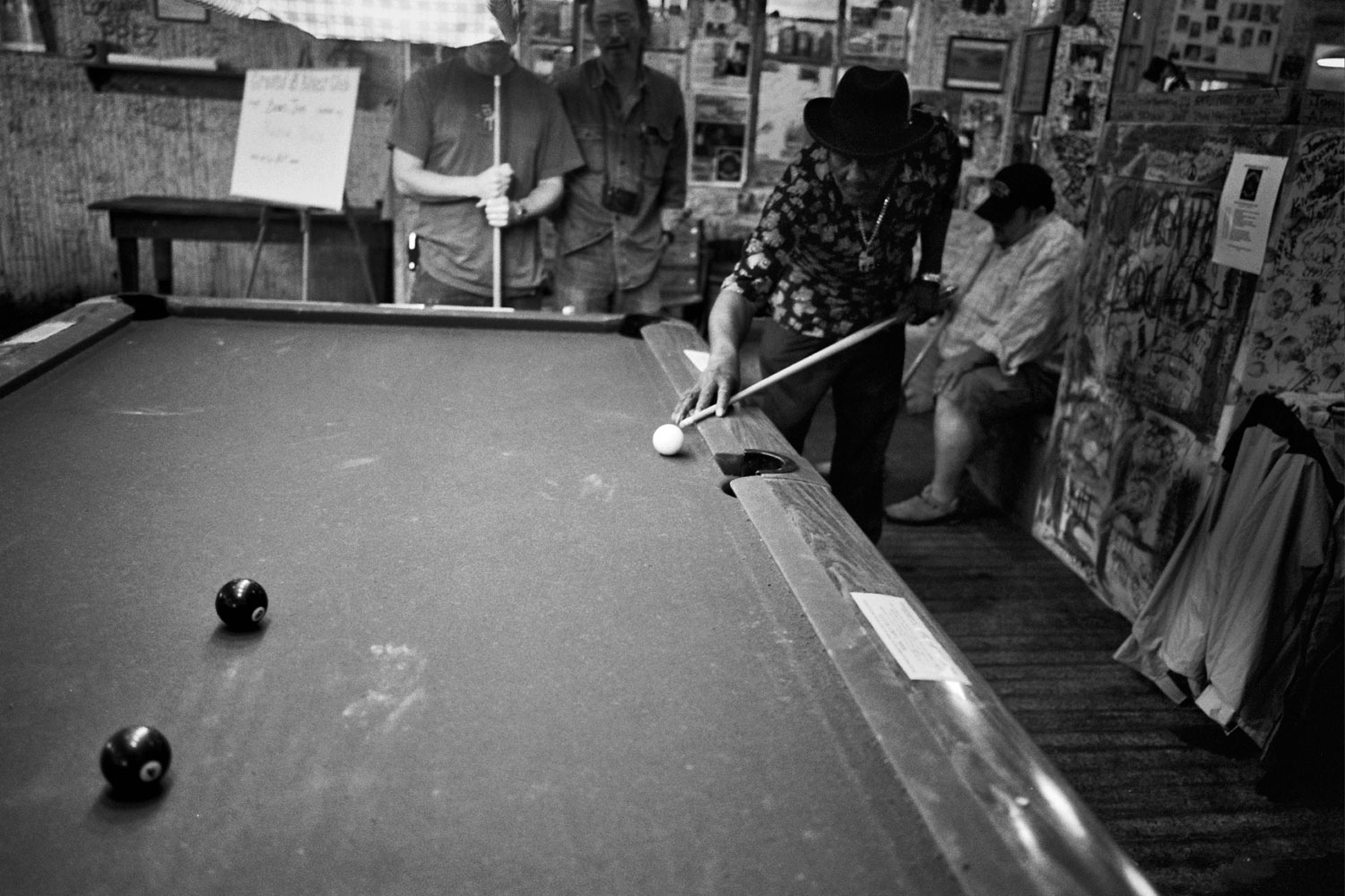 Schekter Lee, Doug Newcomb and Chuck Tannert playing pool at Ground Zero Blues Club in Clarksdale, Miss.