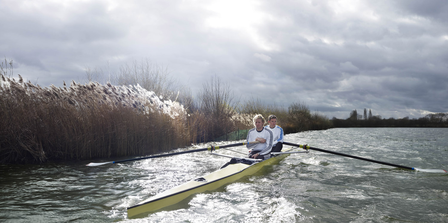 Andrew Triggs Hodge and Pete Reed, rowers, during a workout.
