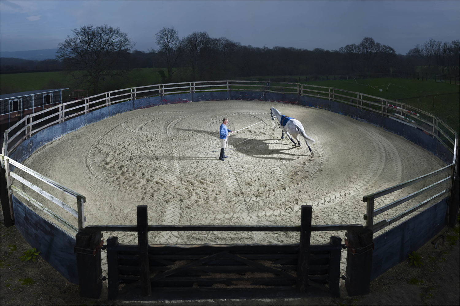 Three-day event rider Pippa Funnell's husband William works with one of their horses.