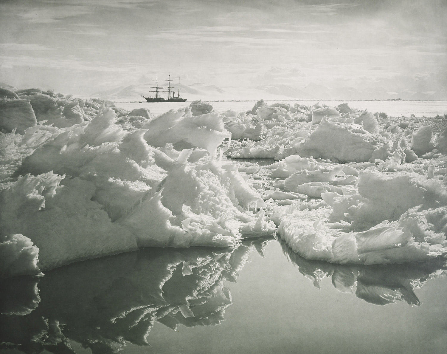 The Terra Nova in McMurdo Sound. Ponting took this view of the Terra Nova while standing on the shifting ice floes. The ship had reached Antartica only a few days previously on January 7, 1911.