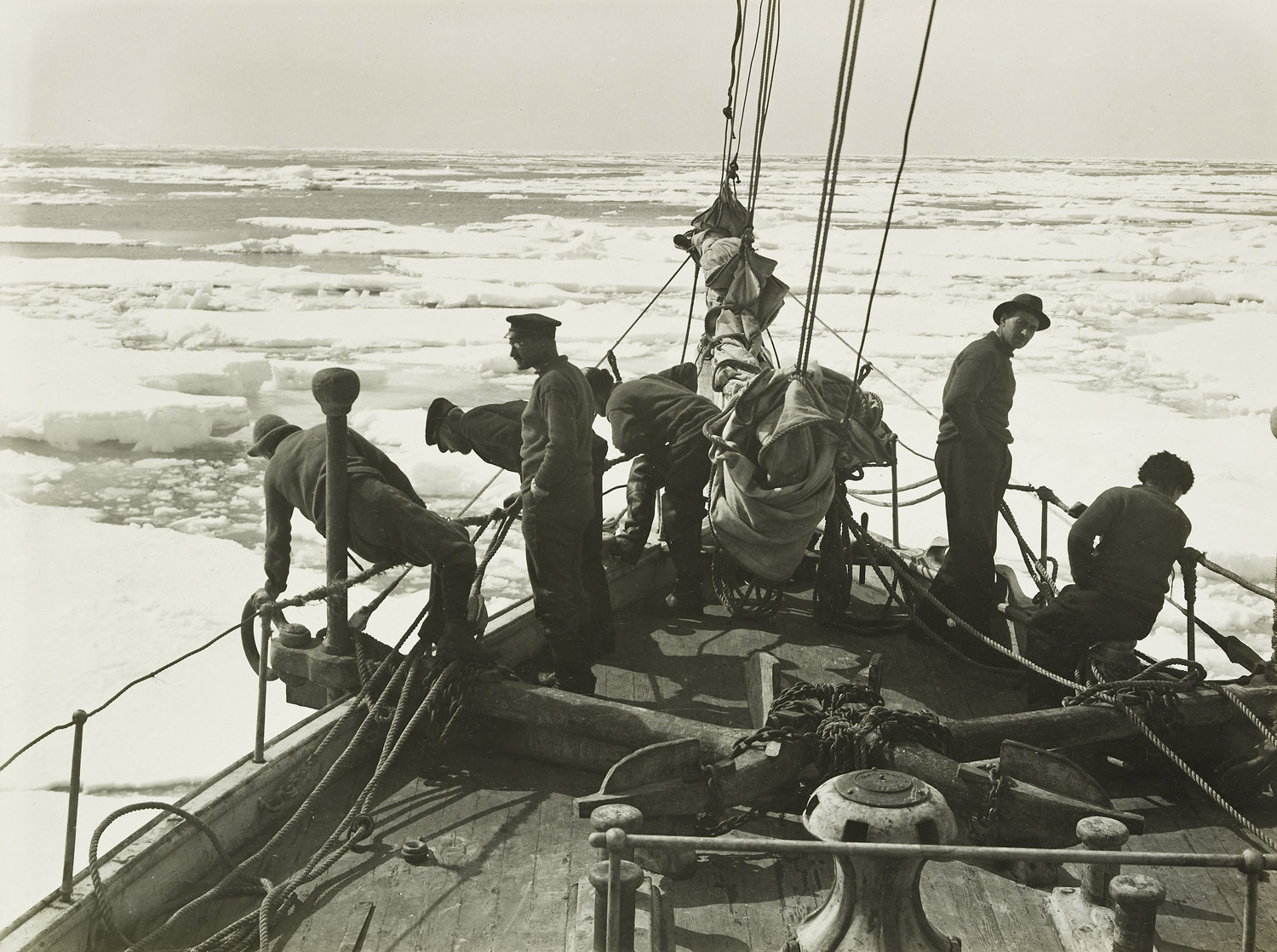 The Endurance entering the pack ice of Weddell Sea in order to reach the coast of Antarctica, on December 9, 1914.