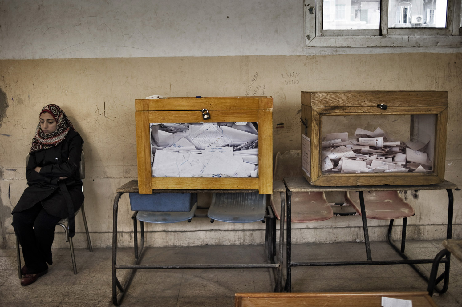 Ballot boxes inside a polling station in Old Cairo, November 29, 2011.