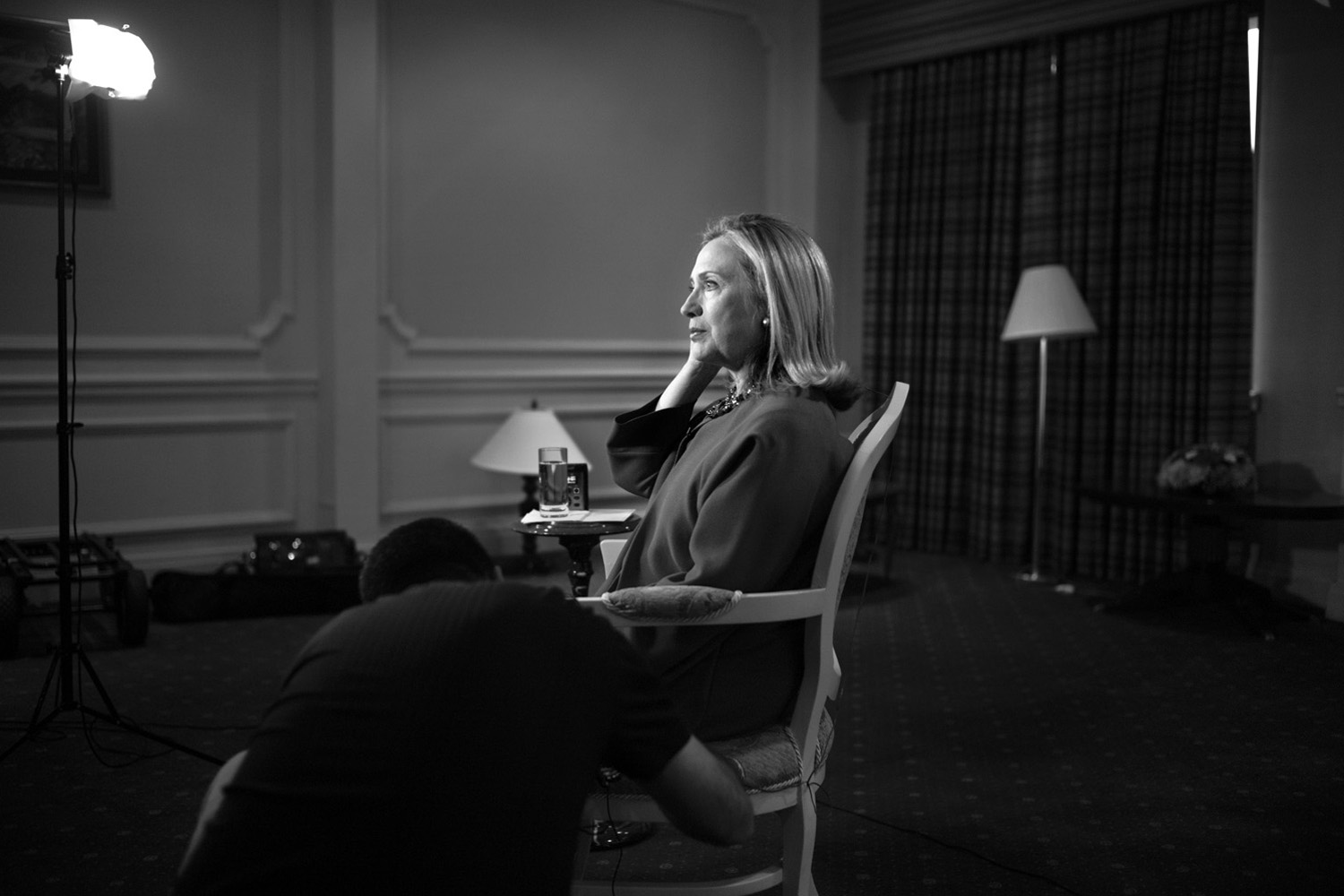 Diana Walker. From  Hillary Clinton; the Rise of Smart Power . November 7, 2011 issue (cover story).
                              
                              Clinton recording interviews for American Sunday morning television shows in Tashkent, Uzbekistan, on October 23, 2011.