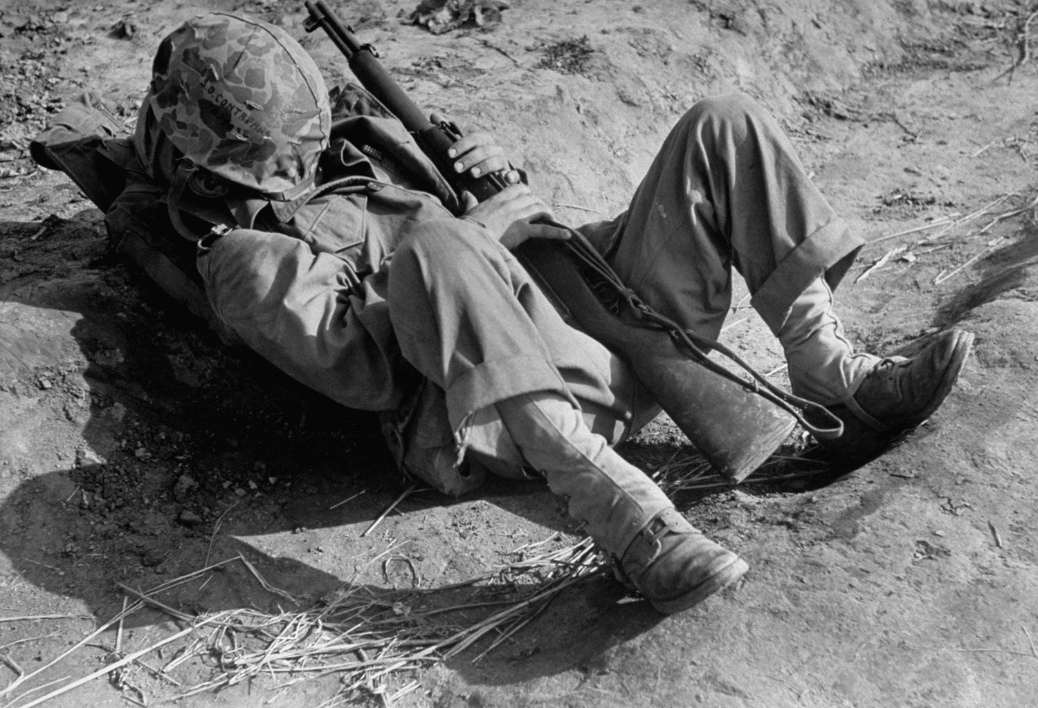 American soldier takes a nap, Korea, 1951