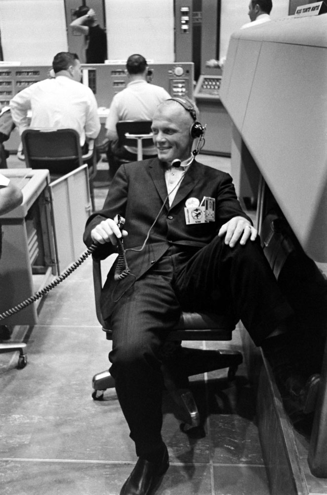 John Glenn at Mission Control prior to Alan Shepard's May 1961 flight.