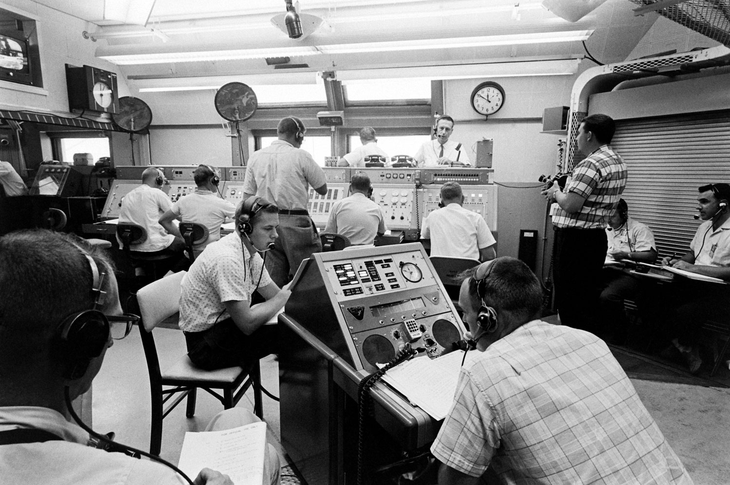 The scene inside the "block house" at launch control, May 5, 1961.