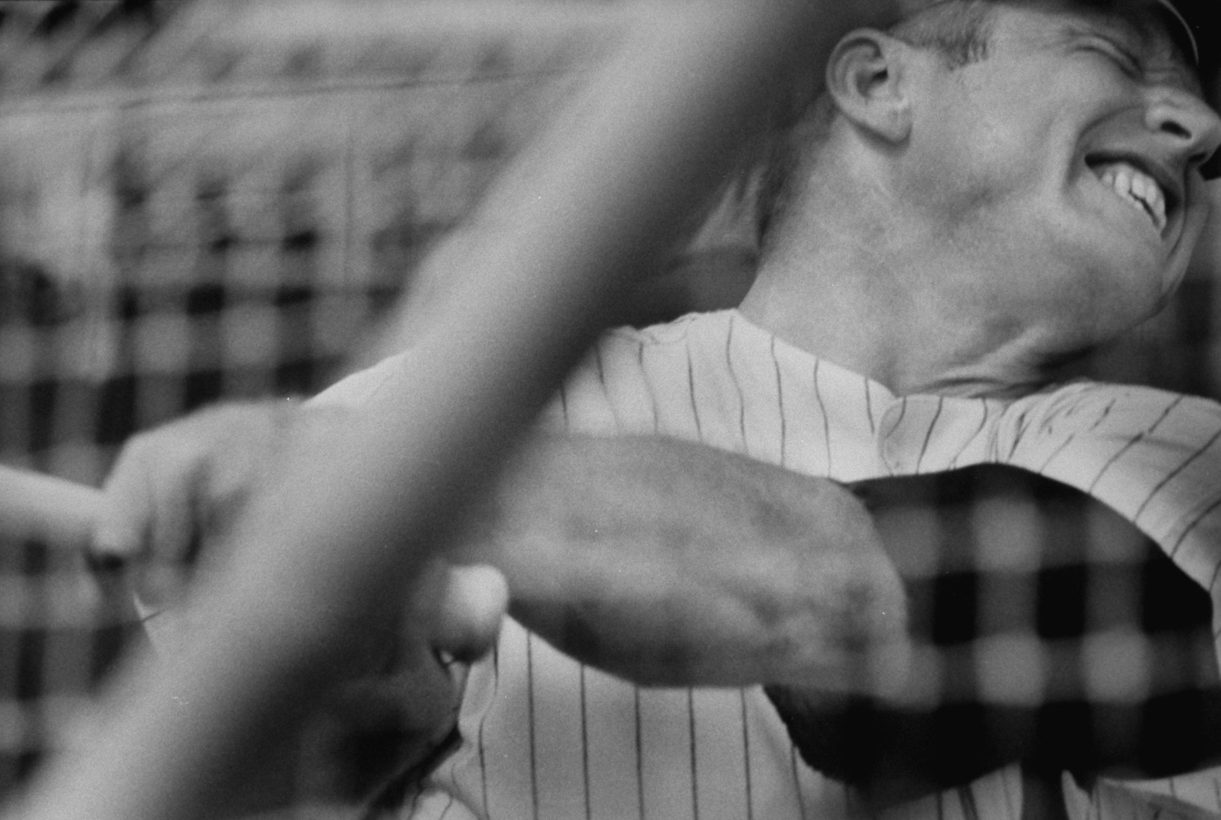 Mantle grimacing while swinging during Spring training in March 1967