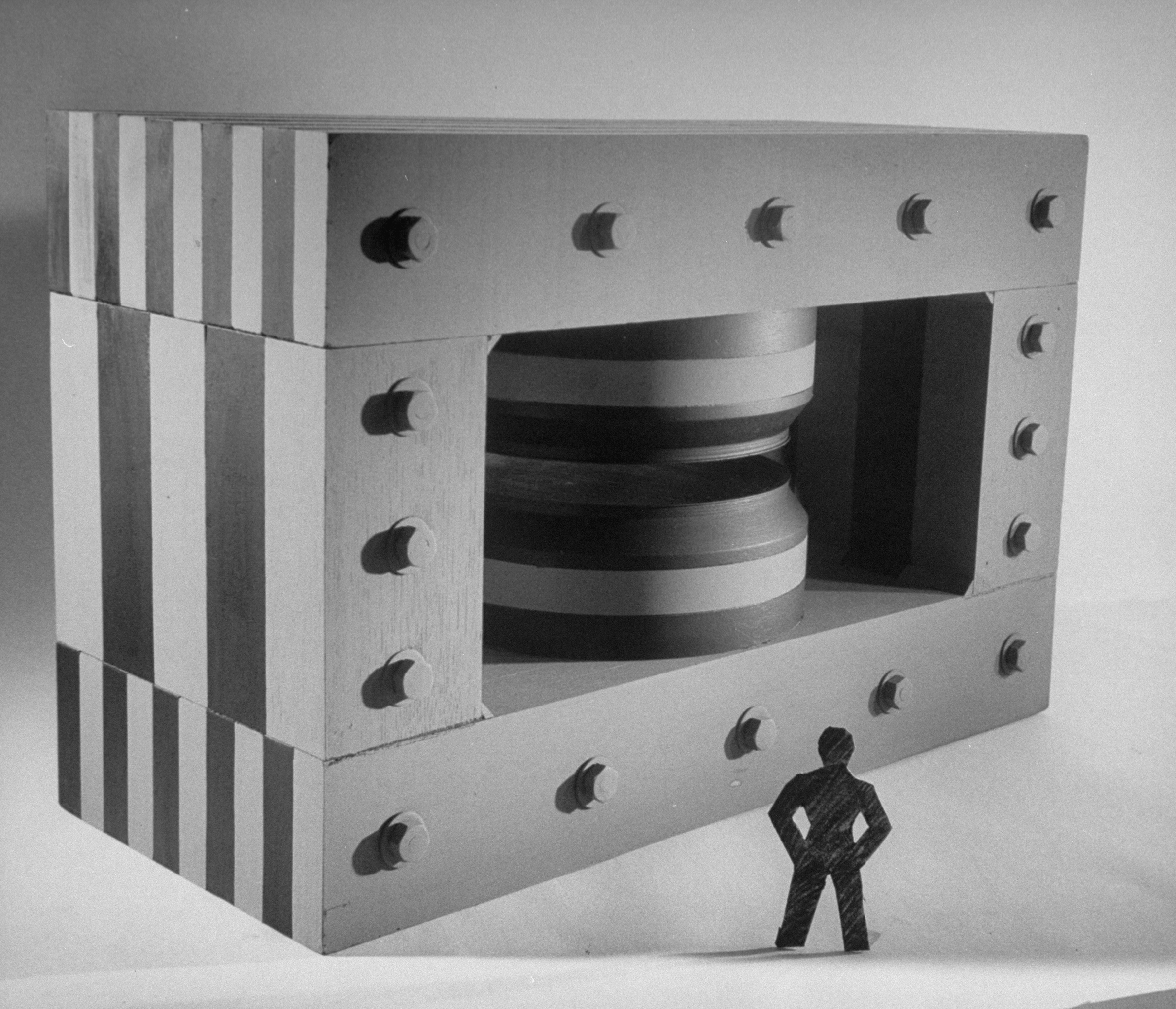 Model of the large magnet for University of Chicago's cyclotron, 1948.