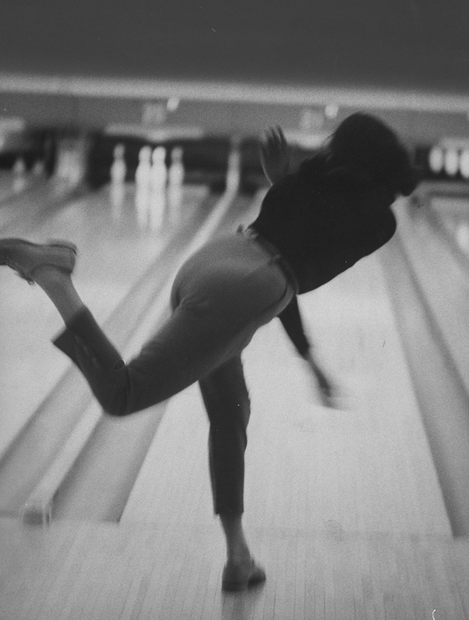 Bowler Phyllis Mercer is pictured as she releases the ball down the lane.