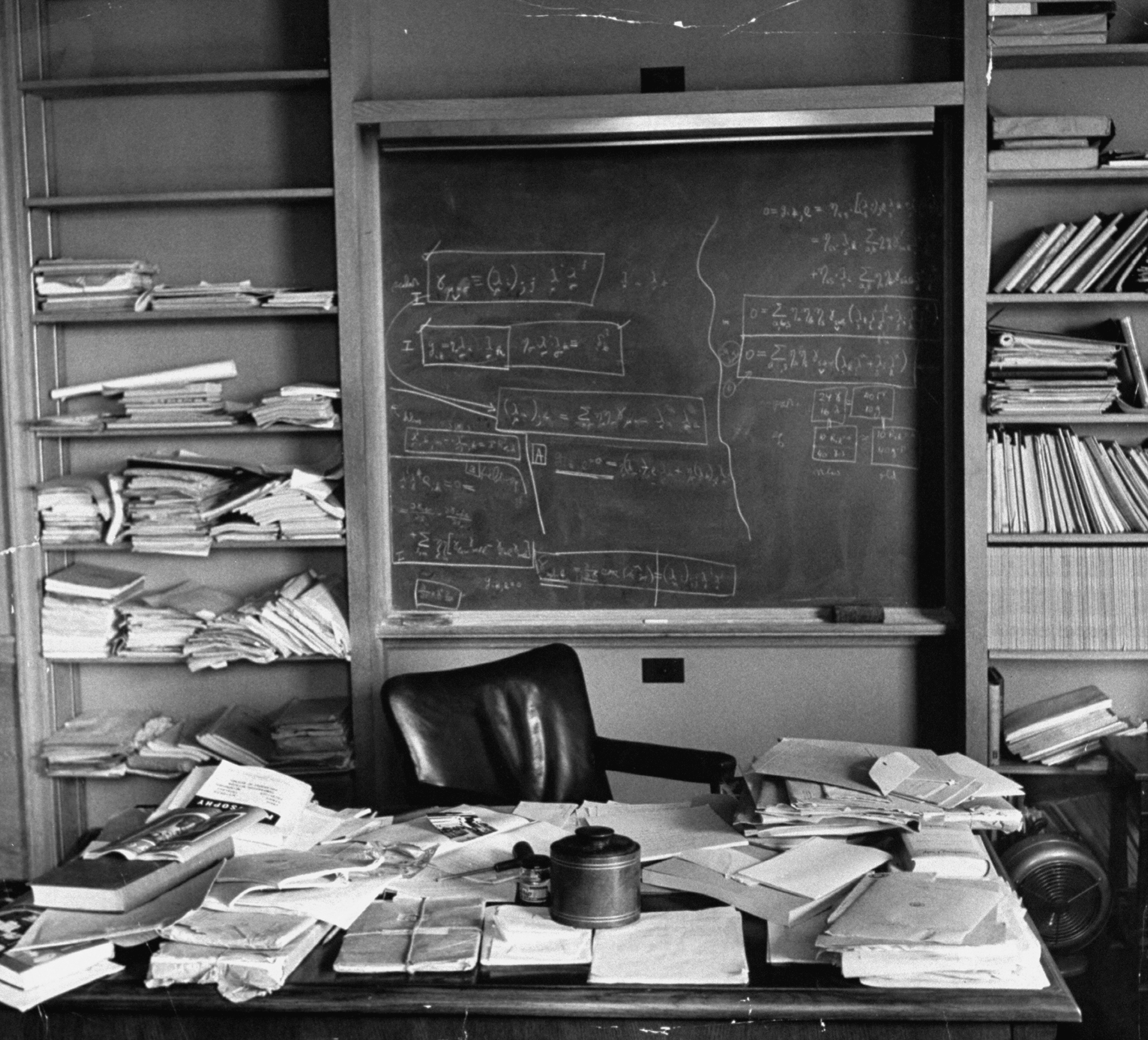 Ralph Morse's 1955 photograph of Albert Einstein's office at Princeton, taken on the day Einstein died, is a study in controlled chaos: the outward expression of the archetypal genius at work.
