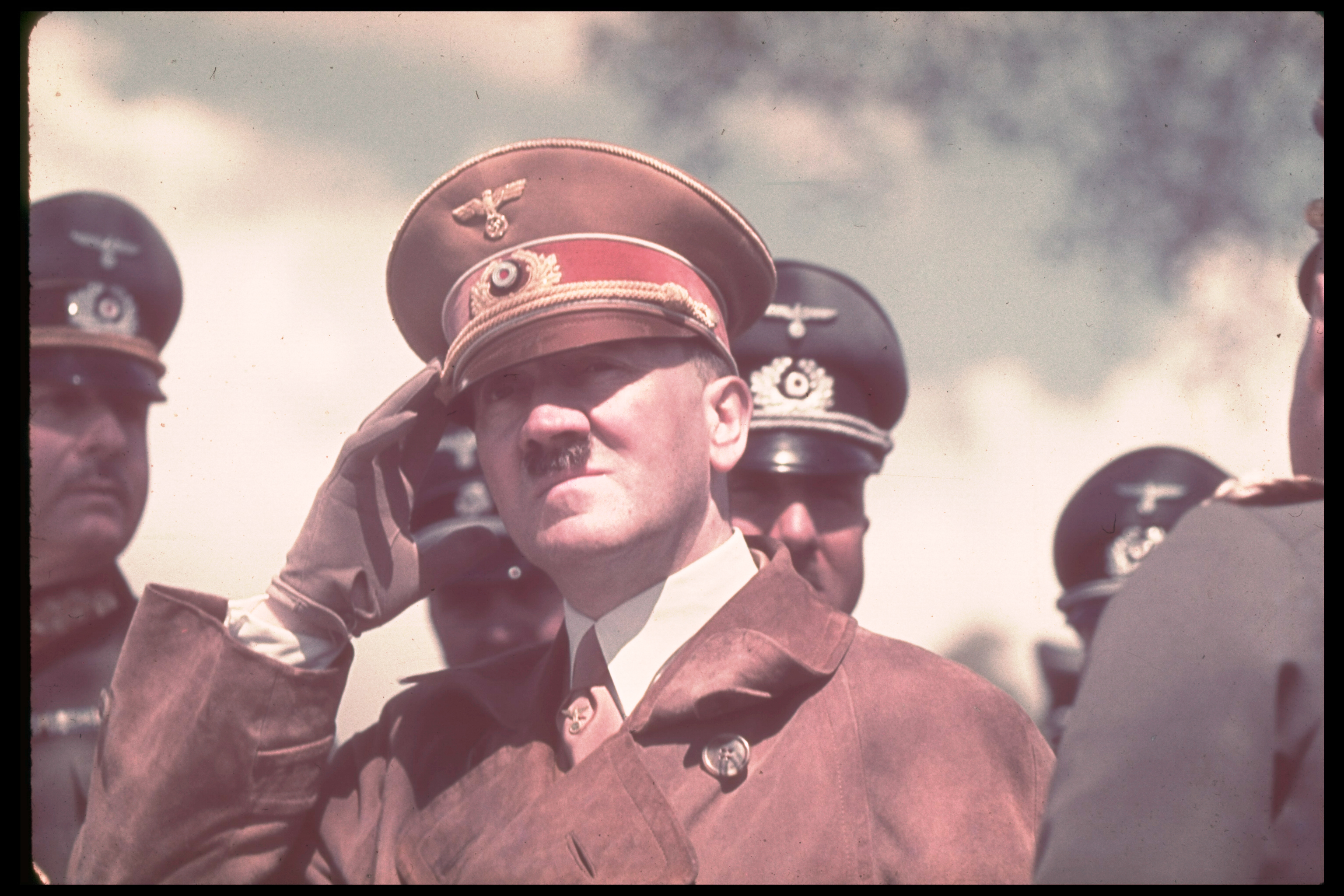 Hitler observes military maneuvers in St. Polten, Austria, in the spring of 1939.