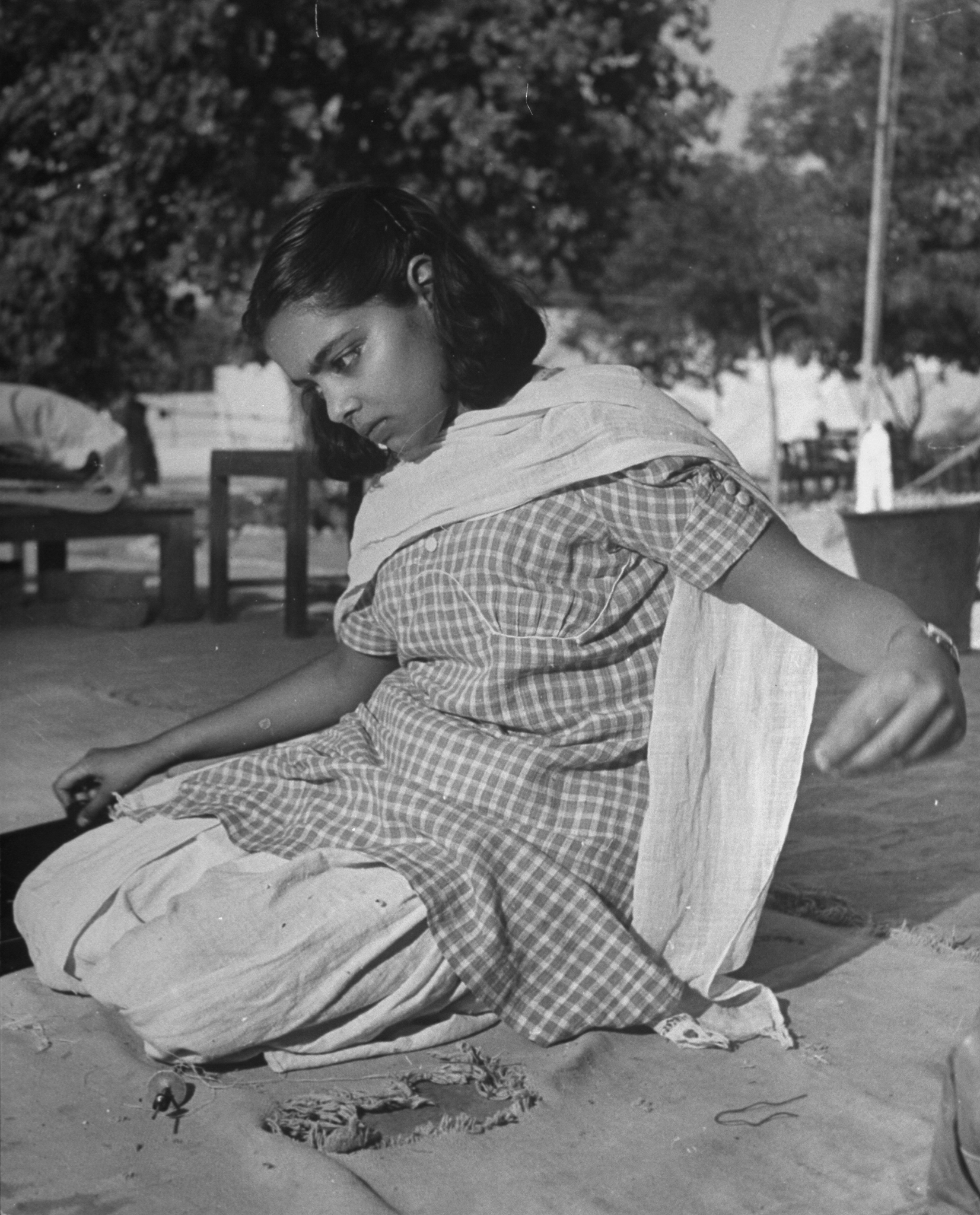 Sita Gandhi, a granddaughter of Gandhi, is seen at the Gandhi Colony compound in 1946.