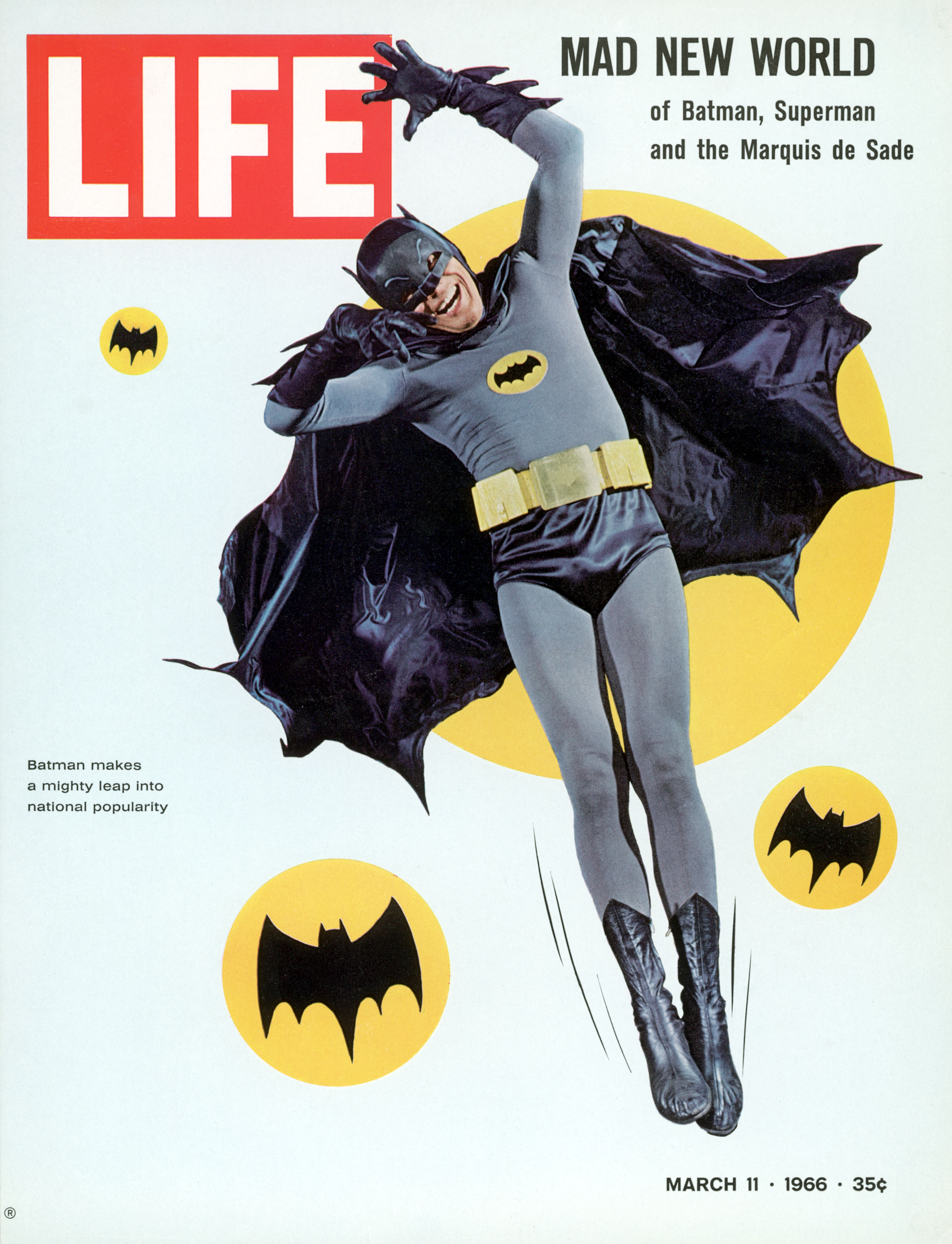 Adam West strikes a hammy pose as superhero Batman in 1966. (Yale Joel/Time &amp; Life Pictures/Getty)