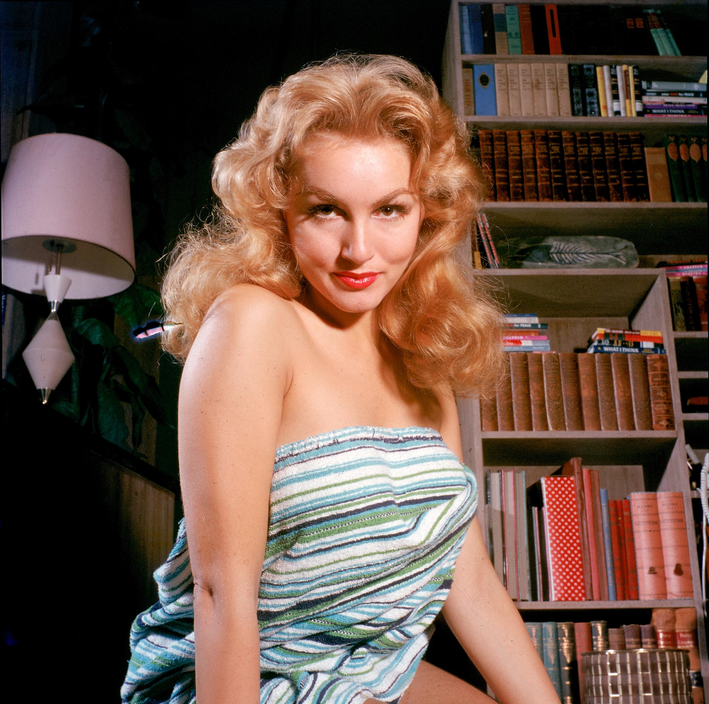 Julie Newmar on the set of the Broadway play, "The Marriage-Go-Round," for which she won a Tony Award, 1958.