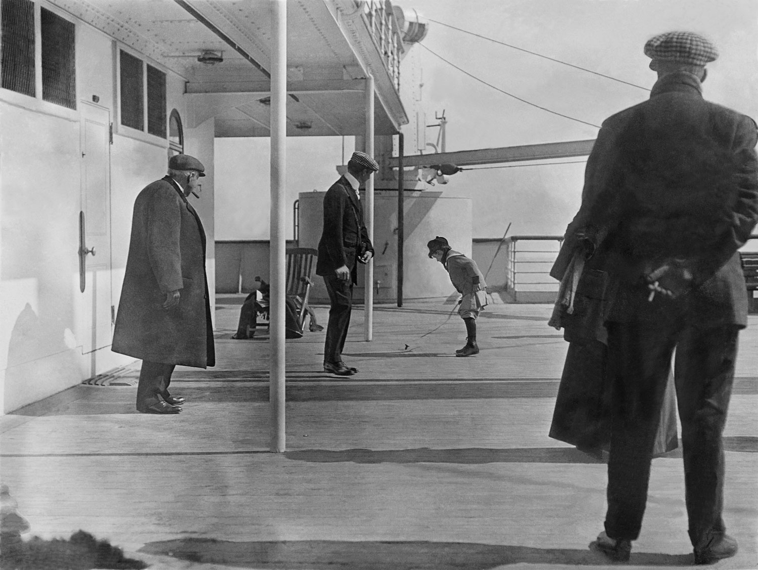 Doug Spedden playing on the deck of the Titanic, April, 12 1912.