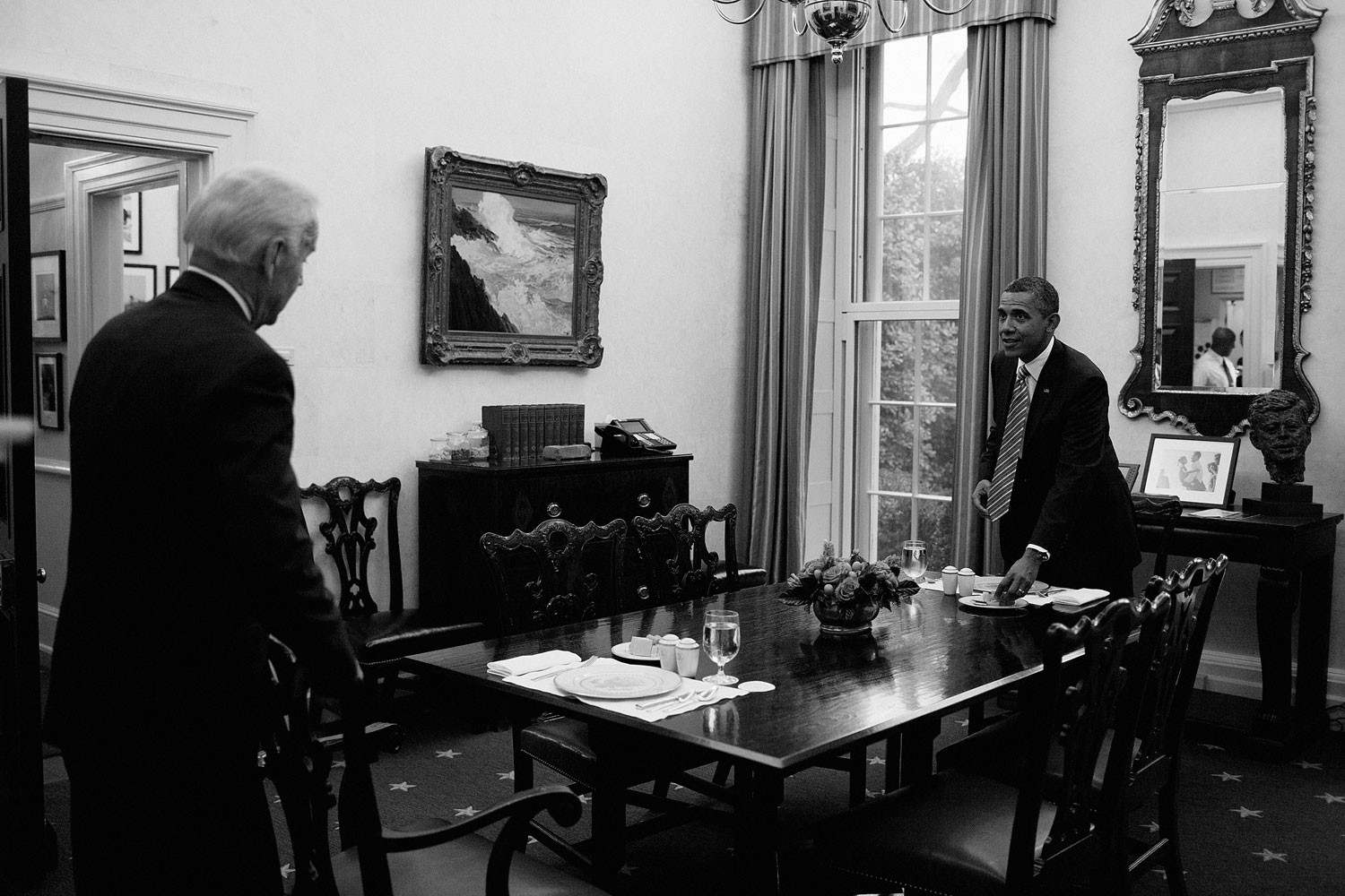 January 17, 2012. President Barack Obama sits down to lunch with Vice President Joe Biden in the Oval dining room.