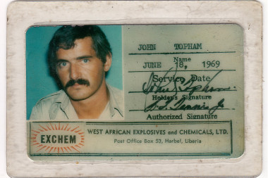 John Topham's Exchem ID. Many Liberians got rid of of their work ID cards to stay alive during the civil war. (Exchem ID)