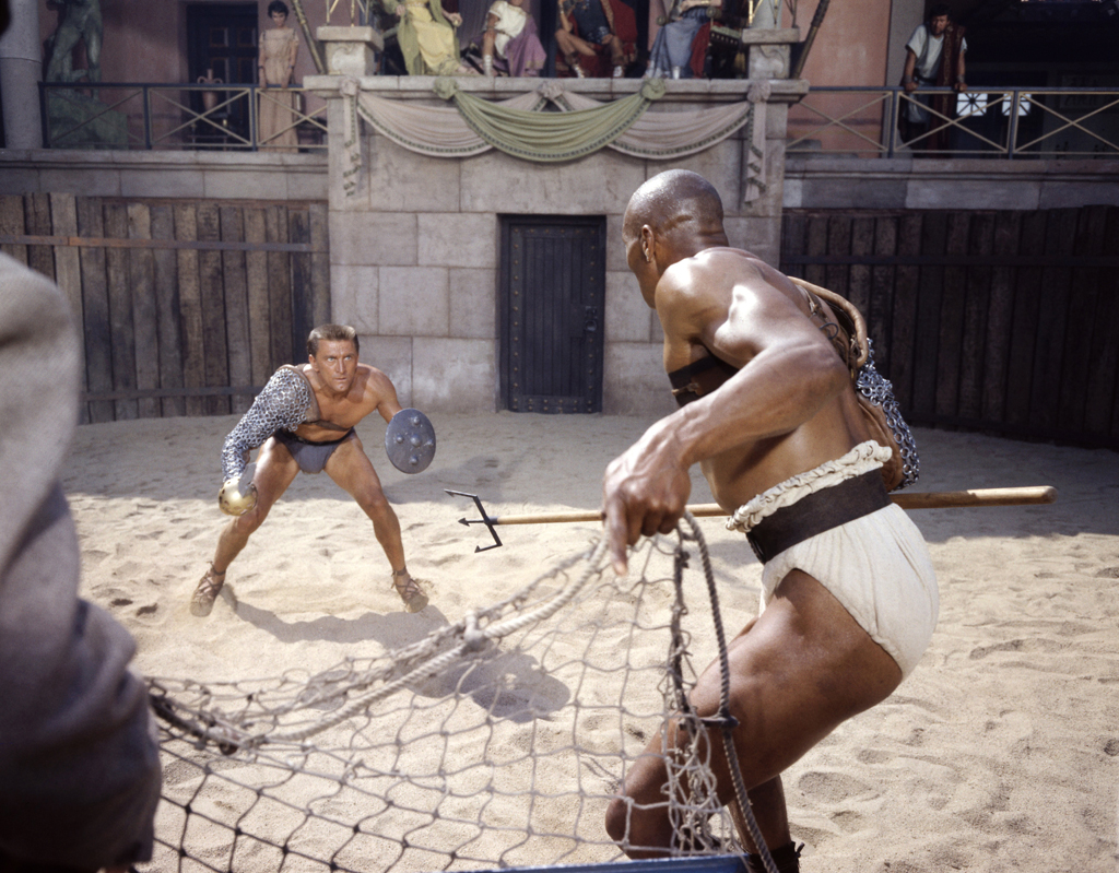 Kirk Douglas and Woody Strode on the set of Spartacus in 1959.