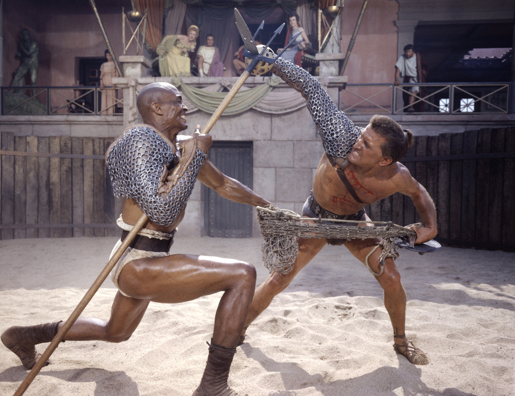 Kirk Douglas and Woody Strode in a famous gladiator scene from Spartacus