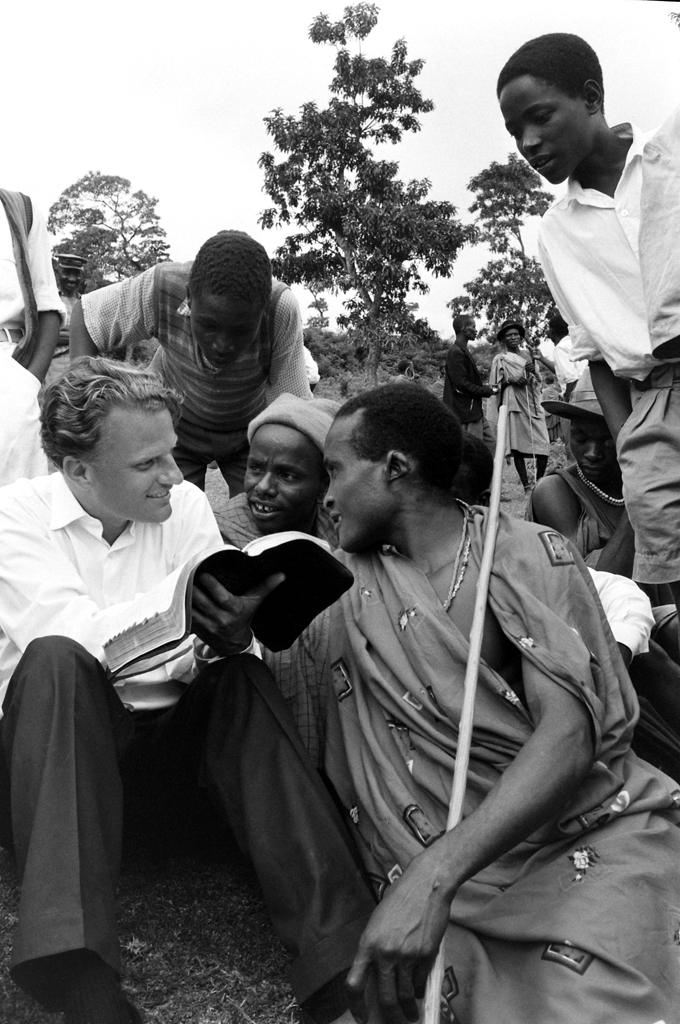 During his 1960 African crusade, Graham explained the Bible to a group of Waarusha warriors living in a village at the base of Mount Meru, not far from Kilimanjaro, in Tanganyika (now Tanzania).