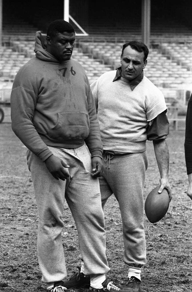 Rosey Grier and Andy Robustelli, Yankee Stadium, 1960.