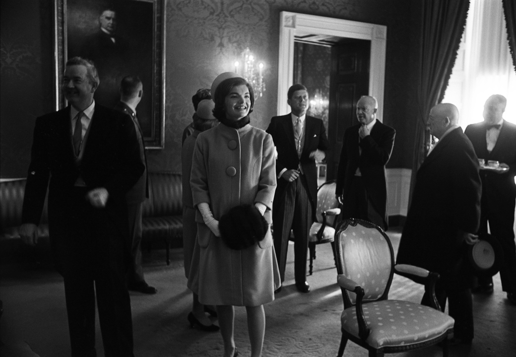 John and Jackie Kennedy, Dwight Eisenhower, and Others prepare at the White House for the inauguration.