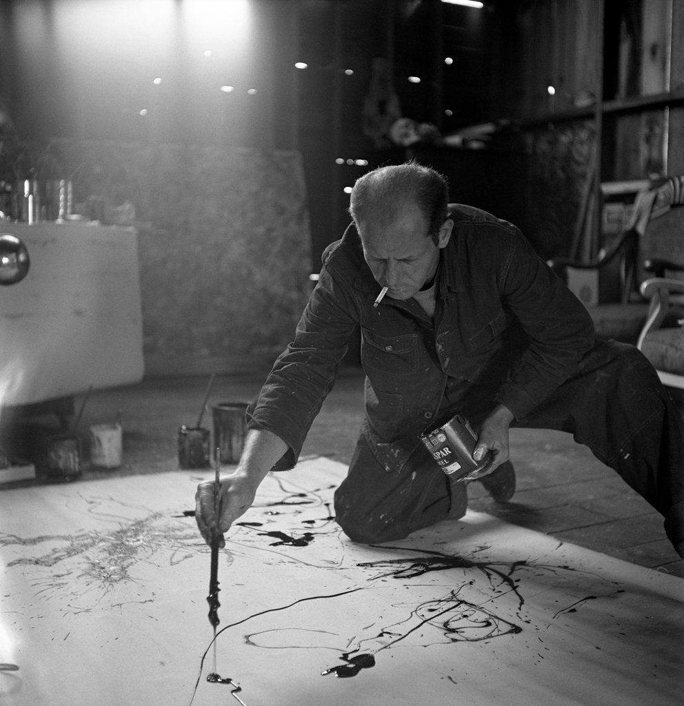 Jackson Pollock works in his Long Island studio, 1949.