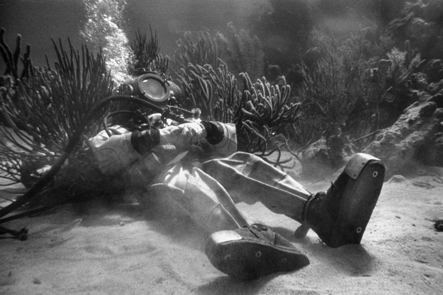 Frank Higgins takes a nap during production of "20,000 Leagues Under the Sea" in 1952.