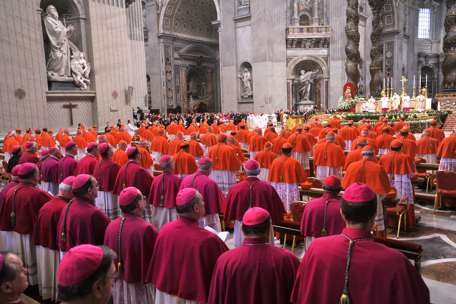 Feb. 19, 2012. Cardinals and Bishops seen during the
                              Concistory ceremony at St. Peter's Basilica in Vatican City.