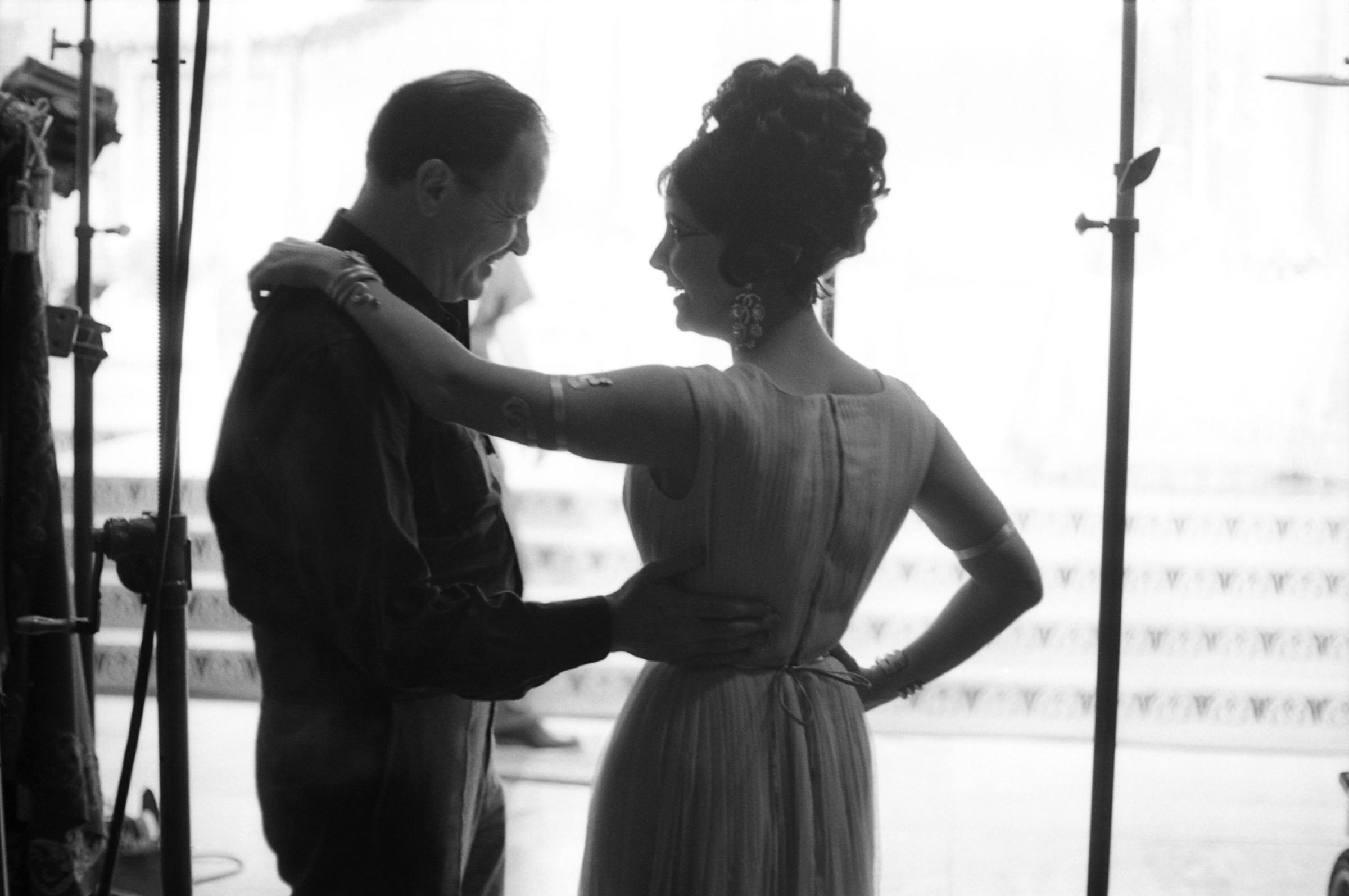 Elizabeth Taylor and Joseph L. Mankiewicz on the set of Cleopatra, 1962