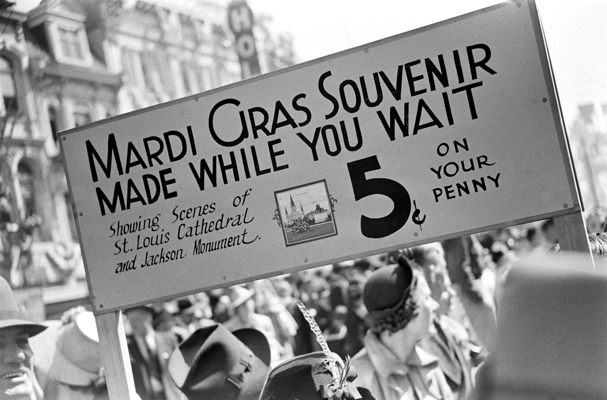 Mardi Gras souvenir sign, 1938.