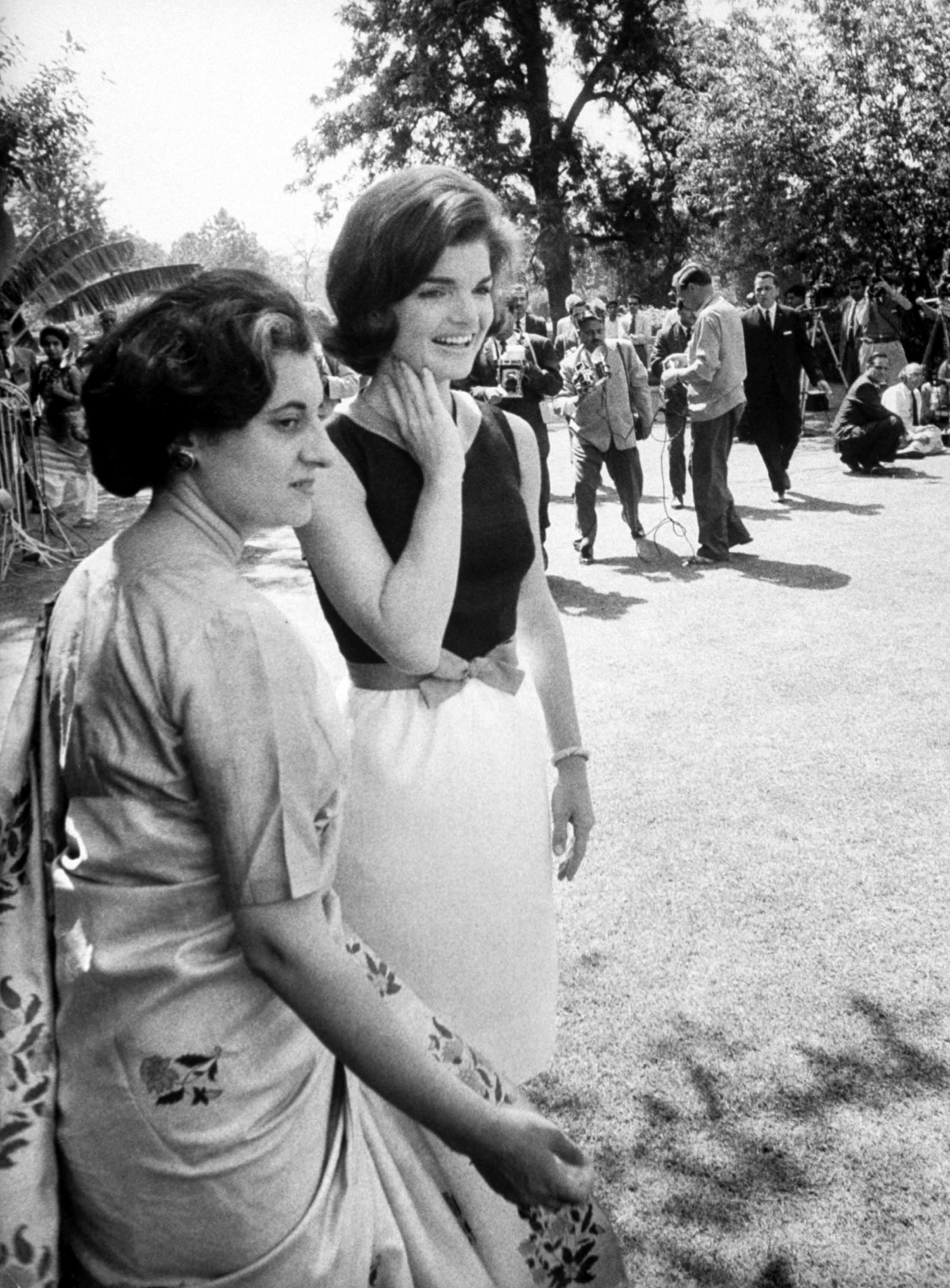 Indira Gandhi with Jackie Kennedy in 1962.