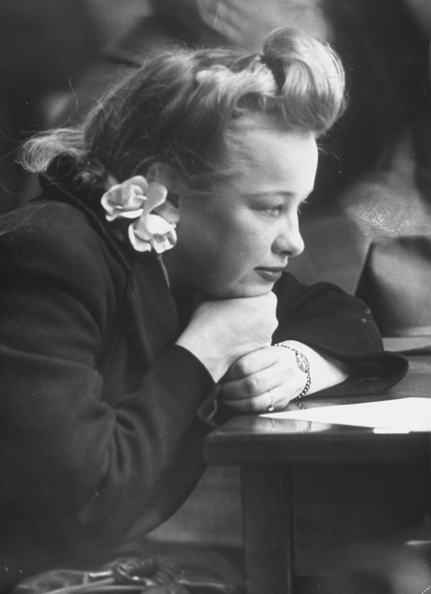 A woman at an Internal Revenue information center in New York in 1944.