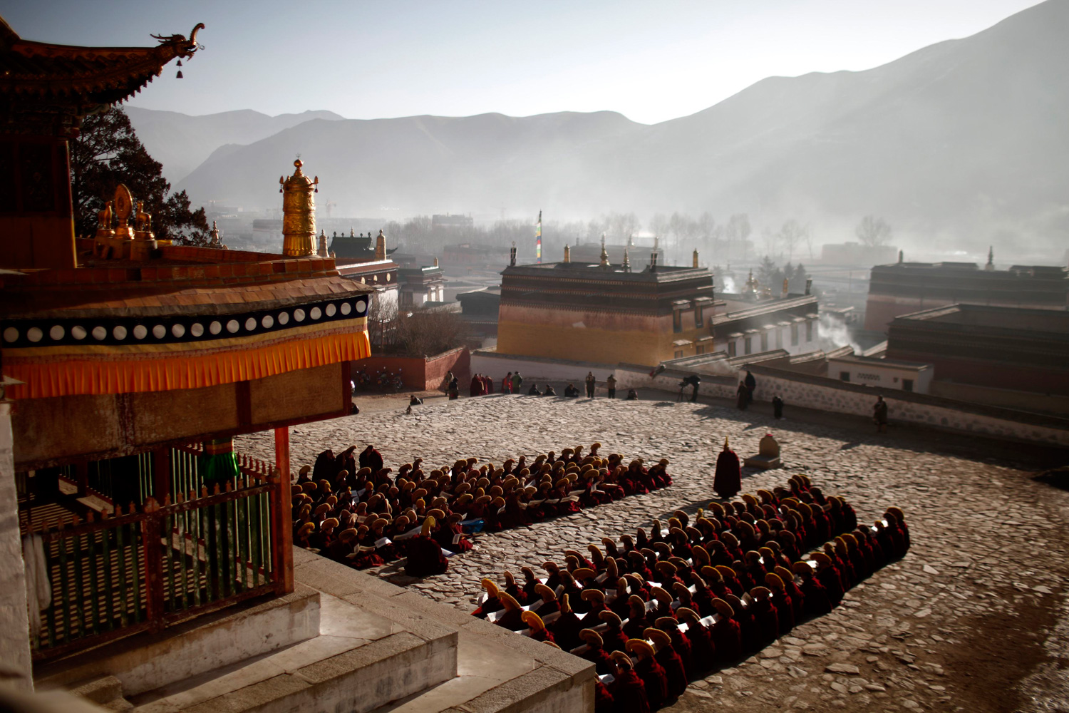 Feb. 21, 2012. Monks gather to pray at the Labrang monastery prior to Tibetan New Year in Xiahe county, Gansu Province, China.