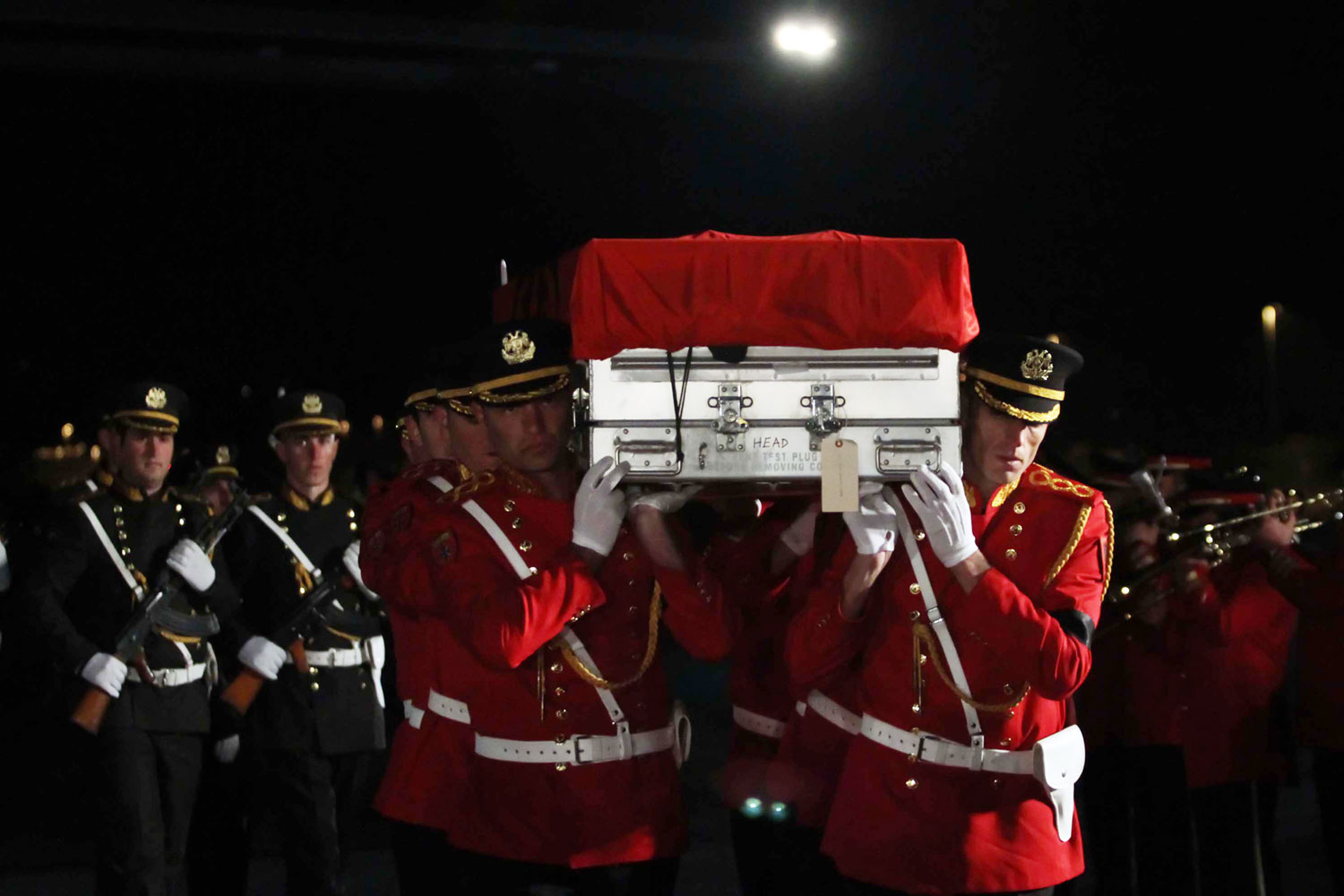 Feb. 24, 2012. Albanian soldiers carry the coffin of Albanian Captain Feti Vogli, 31, as it arrives at Tirana's Mother Teresa airport. On Feb. 20, Afghan gunmen clad in police uniforms opened fire on NATO troops in southern Afghanistan, killing Vogli and injuring two other foreign soldiers, according to Albania's Defense Ministry.