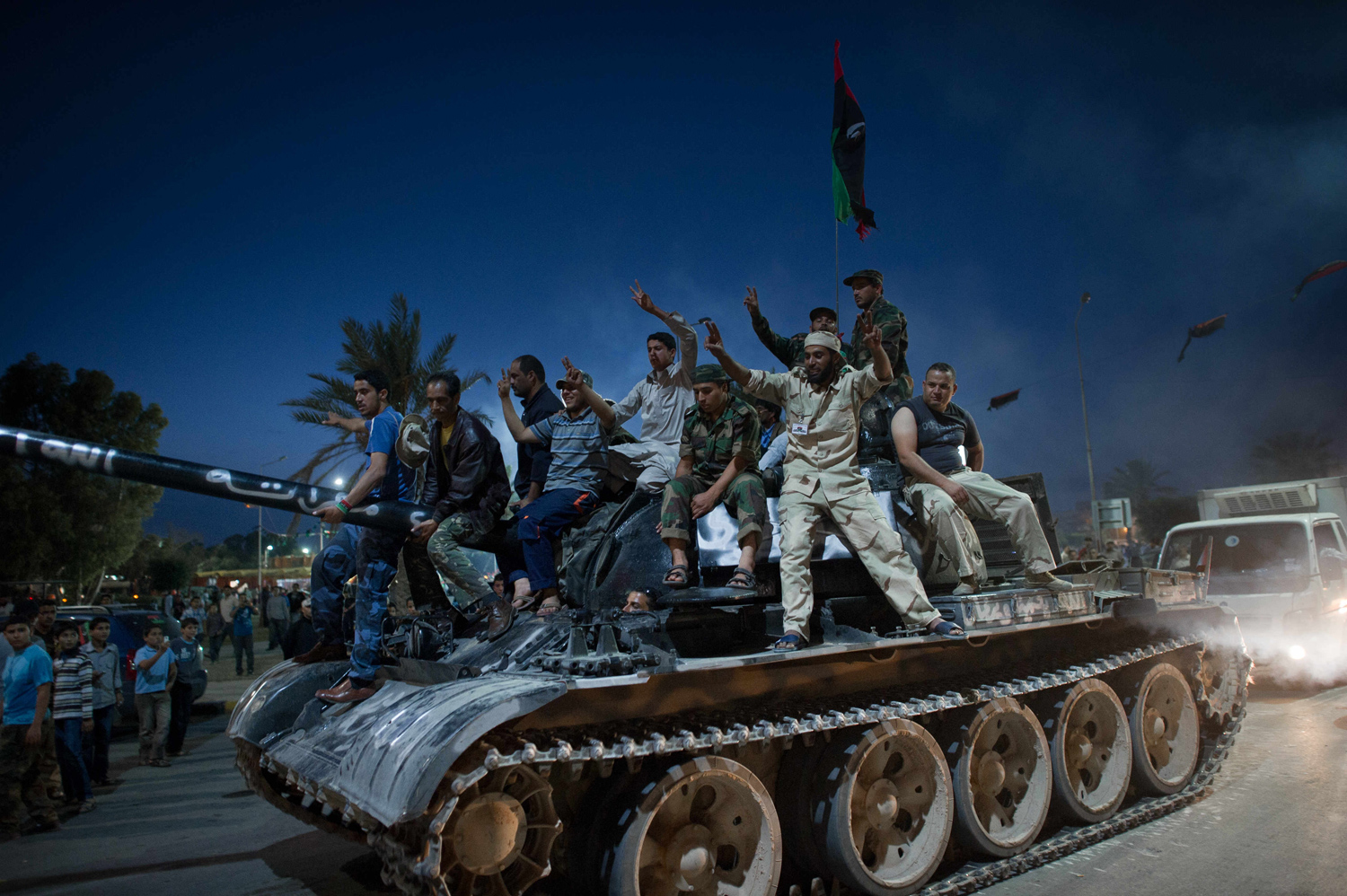 Oct. 23, 2011. Libyans celebrate following the official declaration of liberation of the entire country, in the city of Misrata, Libya.