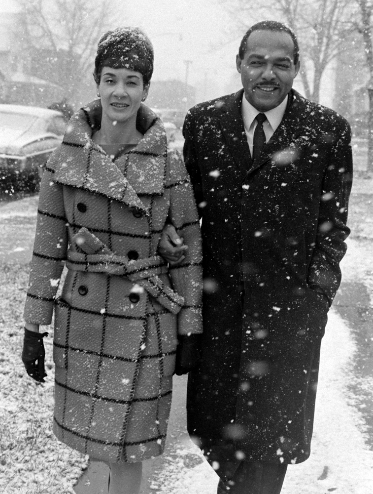 Carl and Shirley Stokes walk through the snow on their way to vote in the Cleveland mayoral race in November 1967.
